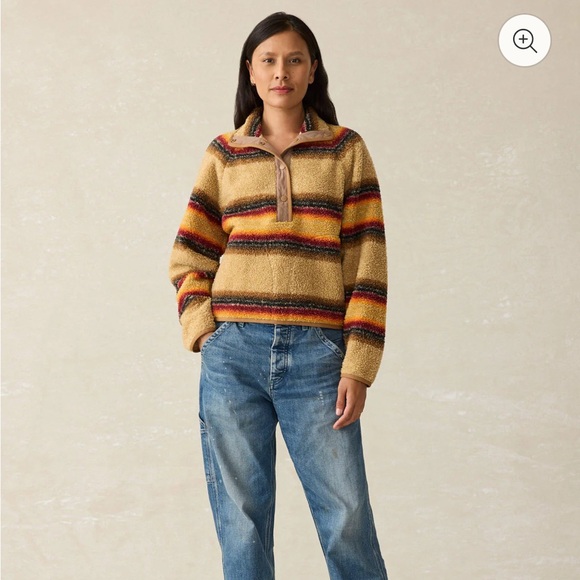 Faherty Fireside Fleece Popover - Bonfire Stripe - Picture 2 of 3